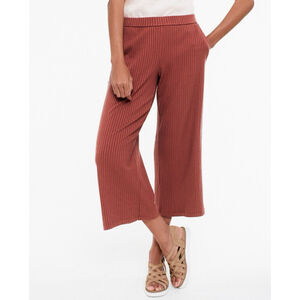 Eileen Fisher NWT Tencel Textured Ribbed Wide Leg Crop Pant Deep Terracotta LG